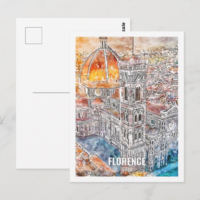 Florence Italy Travel Place Watercolor Postcard (Front/Back)