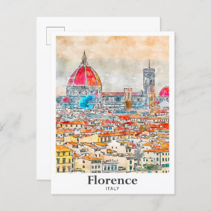 Florence Italy Travel Watercolor Sketch Hand Drawn Postcard