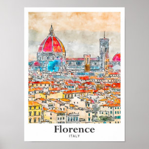 Florence Italy Travel Watercolor Sketch Hand Drawn Poster