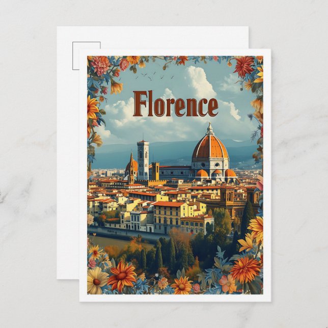 Florence Italy Vintage Art Travel Illustration Postcard (Front/Back)