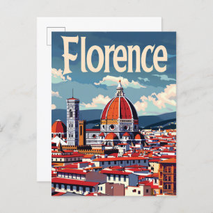 Florence Italy Vintage Retro Travel Illustration Postcard