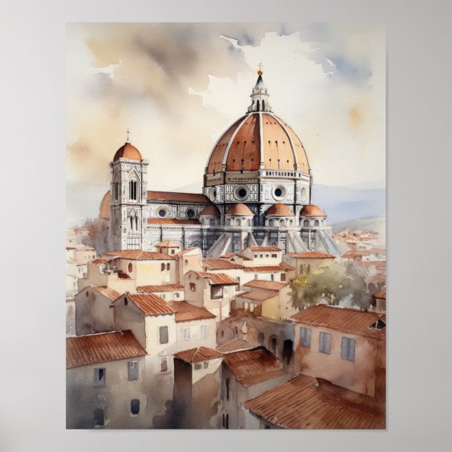 Florence Italy Watercolor Art Print Poster (Front)