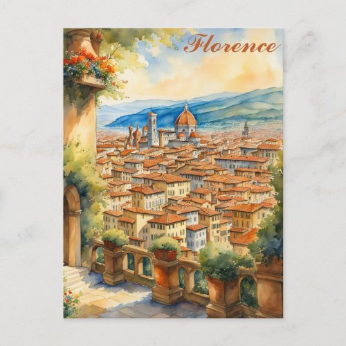 Florence Italy Watercolor Illustration Travel Postcard