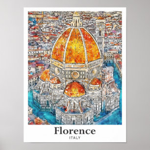 Florence Italy Watercolor Sketch Hand Drawn Poster