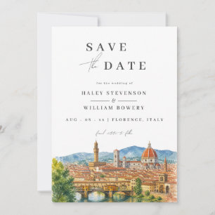 Florence Italy Watercolor Skyline Destination Save The Date