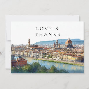 Florence Italy Watercolor Wedding Photo Thank You Card