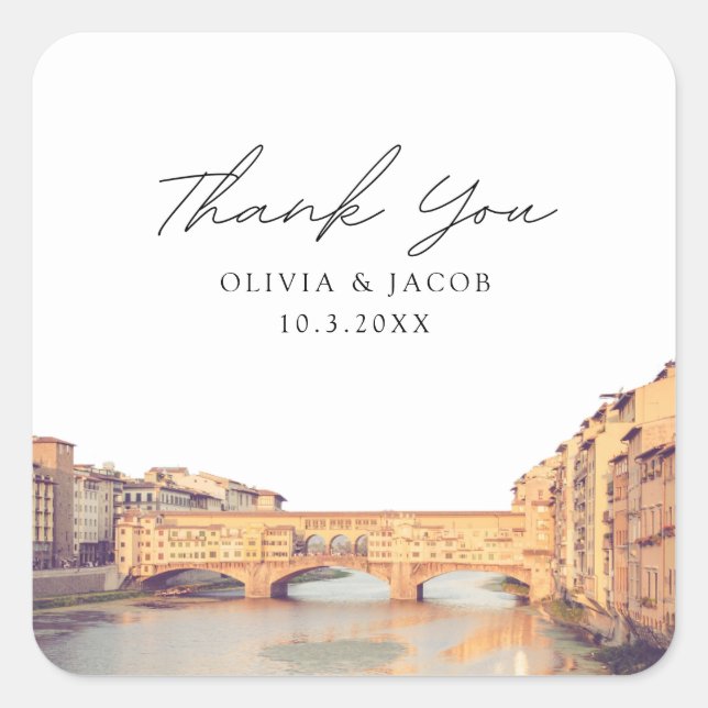 Florence Italy Wedding Favor Thank You Square Sticker (Front)
