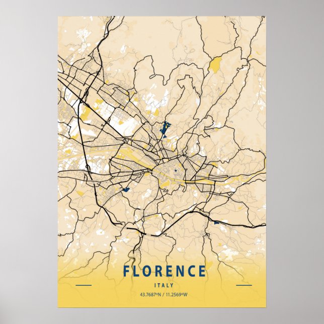 Florence - Italy Yellow City Map Poster (Front)
