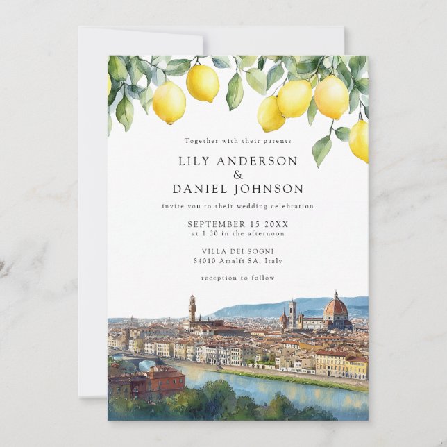 Florence Lemons Italian All In One Wedding Invitation (Front)