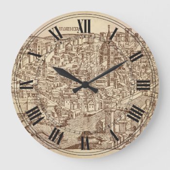 Florence Medieval Woodcut Large Clock by TimeEchoArt at Zazzle