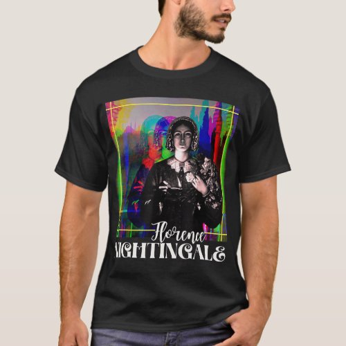 Florence Nightingale Portrait Retro Groovy Glitchy T_Shirt