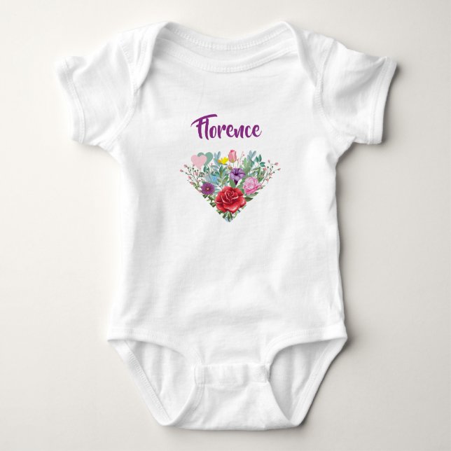 Florence Personalize Name Flowers Twins 2 Hearts Baby Bodysuit (Front)