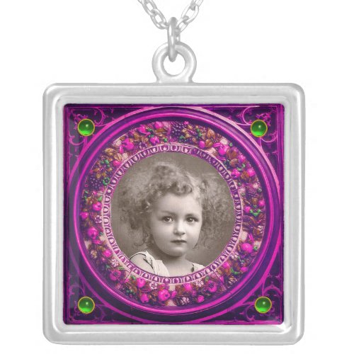 FLORENCE RENAISSANCE FRUITS PHOTO TEMPLATE Emerald Silver Plated Necklace