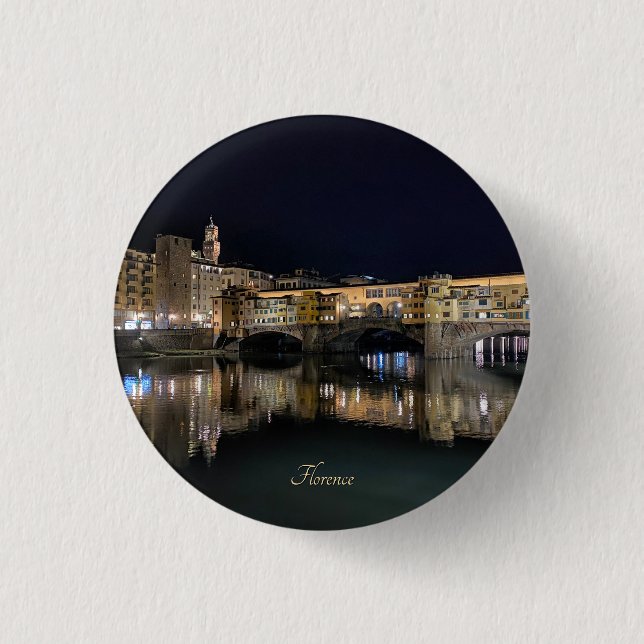 Florence riverside at night, travel  button (Front)