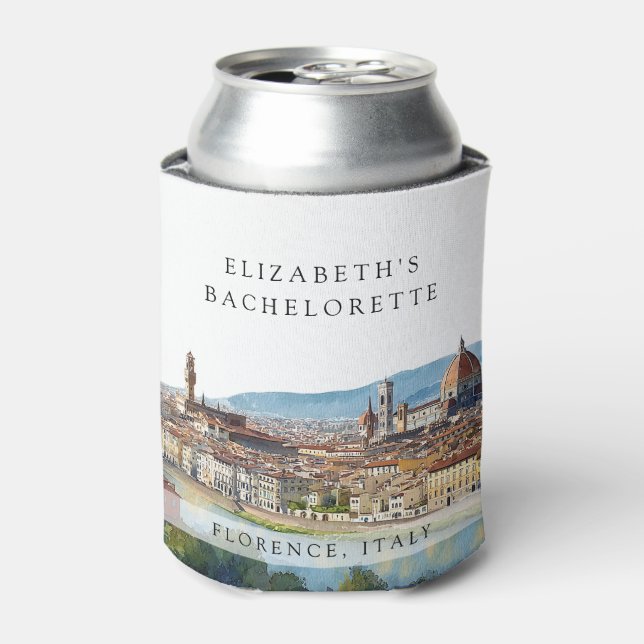 Florence Skyline Watercolor Bachelorette Weekend Can Cooler (Can Front)
