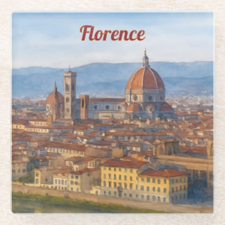 Florence Watercolor Duomo Skyline Glass Coaster