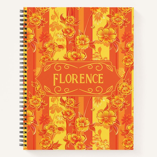 Florence Yellow and Orange Floral Deluxe Notebook (Front)