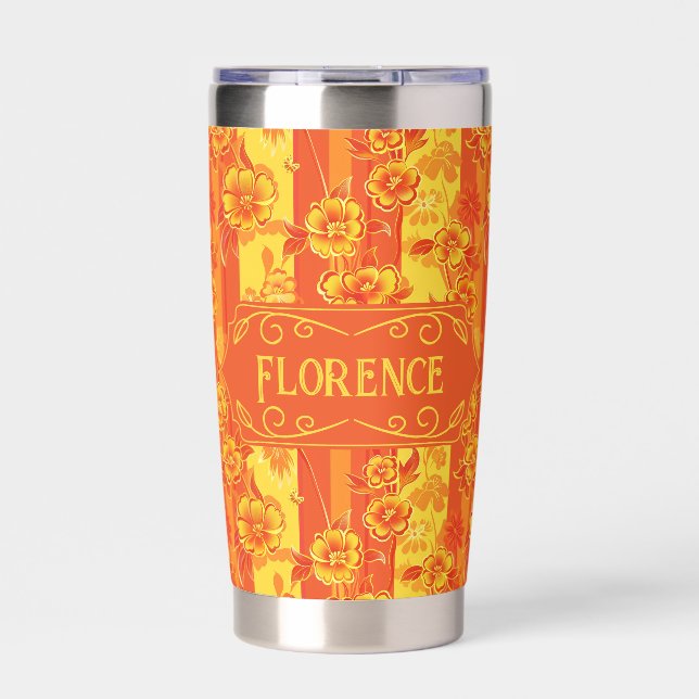 Florence Yellow and Orange Floral Insulated Tumbler (Front)