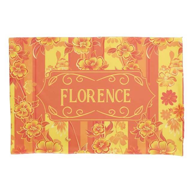 Florence Yellow and Orange Floral Pillow Case (Front)