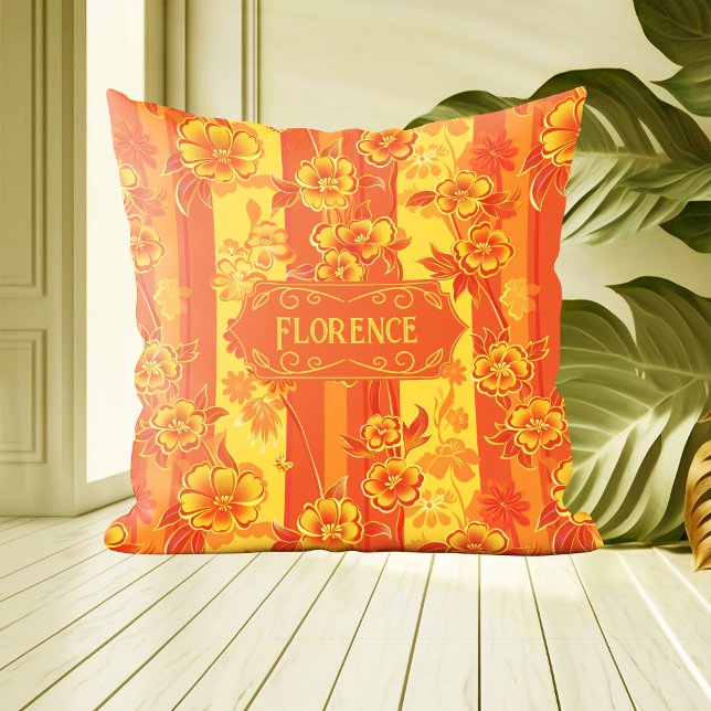 Florence Yellow and Orange Floral Throw Pillow (Creator Uploaded)