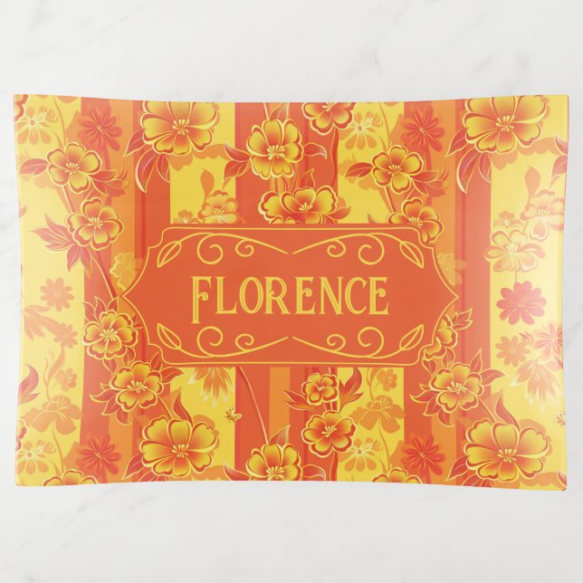 Florence Yellow and Orange Floral Trinket Tray (Front)