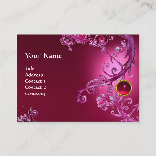 FLORENTINE BAROQUE MONOGRAM GEM pink fucsia  ruby Business Card (Front)