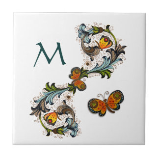 Florentine Floral Monogram Ceramic Tile