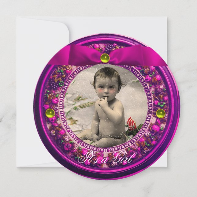 FLORENTINE FRUITS PINK RIBBON BABY GIRL SHOWER INVITATION (Front)