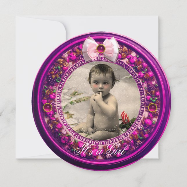FLORENTINE FRUITS PINK RIBBON BABY GIRL SHOWER INVITATION (Front)