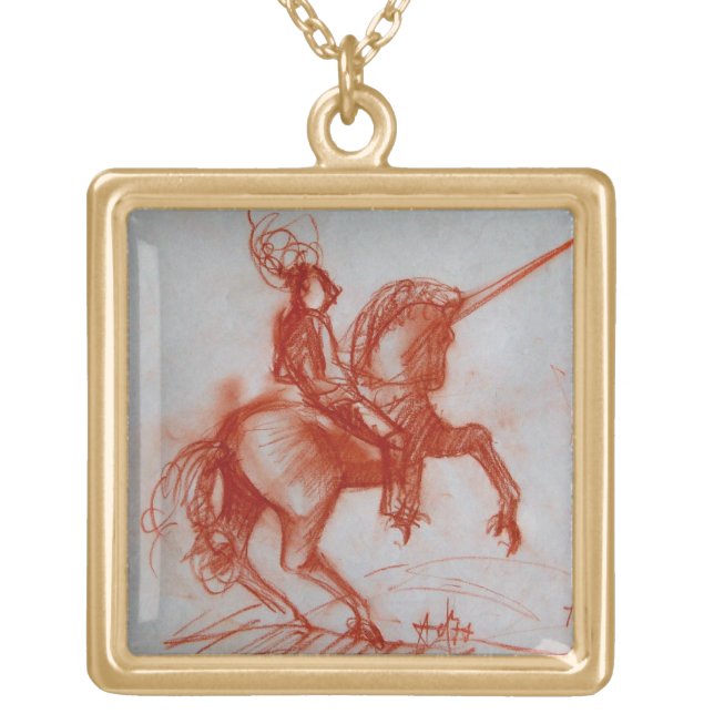 FLORENTINE  KNIGHT ON HORSEBACK GOLD PLATED NECKLACE (Front)