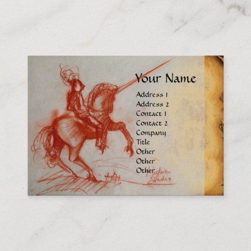 Customizable FLORENTINE  KNIGHT ON HORSEBACK Monogram cream Business Cards