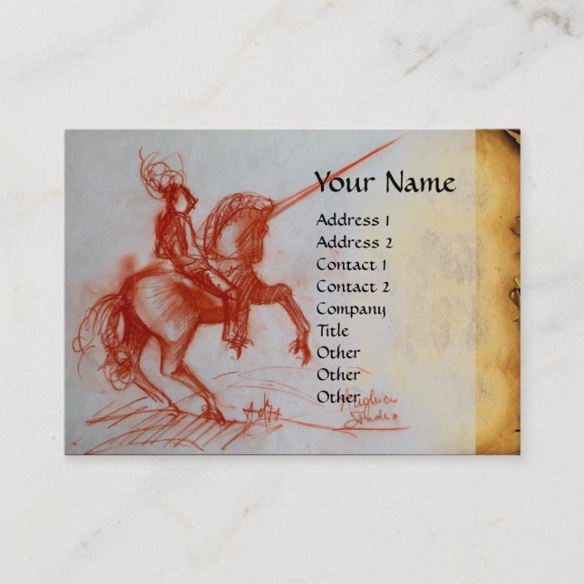 FLORENTINE  KNIGHT ON HORSEBACK Monogram gem Business Card (Front)