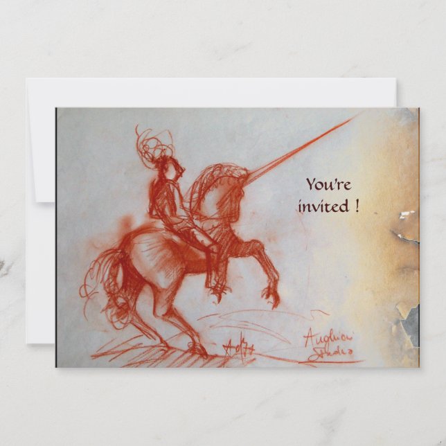 FLORENTINE KNIGHT ON HORSEBACK  parchment Invitation (Front)