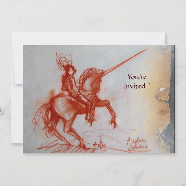 FLORENTINE KNIGHT ON HORSEBACK parchment  silver Invitation (Front)