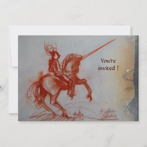 FLORENTINE KNIGHT ON HORSEBACK parchment  silver Invitation