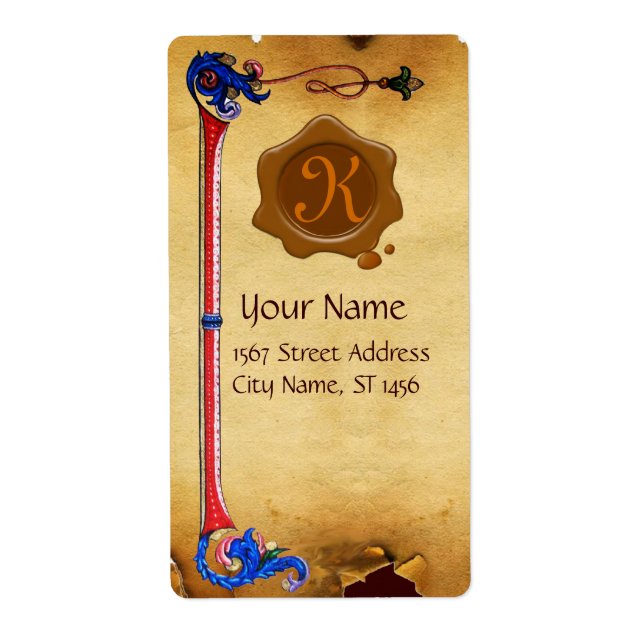 FLORENTINE PARCHMENT BROWN WAX SEAL MONOGRAM LABEL (Front)