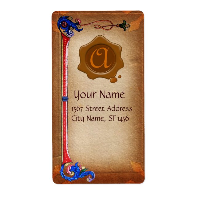 FLORENTINE PARCHMENT BROWN WAX SEAL MONOGRAM LABEL (Front)