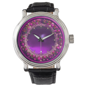 FLORENTINE PINK FLORAL CROWN ,FUCHSIA PURPLE GEM WATCH