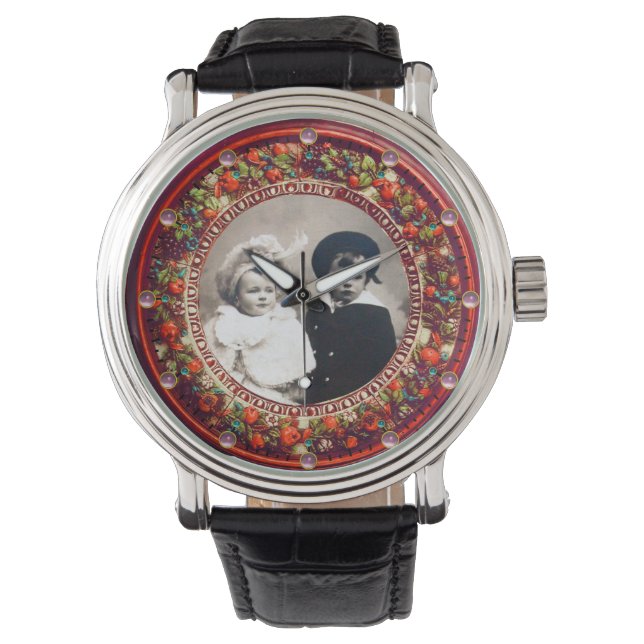 FLORENTINE RED FLORAL CROWN PHOTO TEMPLATE WATCH (Front)