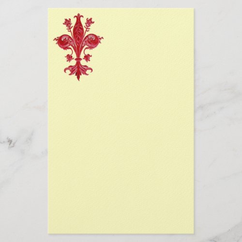 FLORENTINE RED LILY  FLEUR DE LIS Cream Felt Stationery