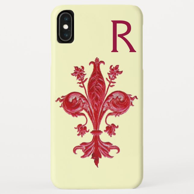 FLORENTINE RED LILY FLEUR DE LIS MONOGRAM Case-Mate iPhone CASE (Back)