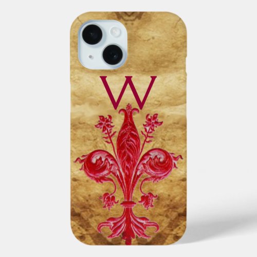 FLORENTINE RED LILY FLEUR DE LIS PARCHMENT iPhone 15 CASE