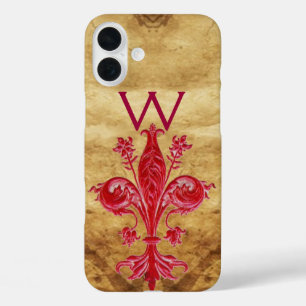FLORENTINE RED LILY FLEUR DE LIS PARCHMENT iPhone 16 PLUS CASE
