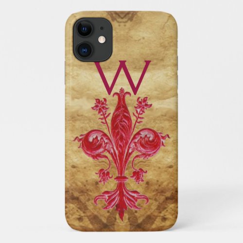 FLORENTINE RED LILY FLEUR DE LIS PARCHMENT iPhone 11 CASE