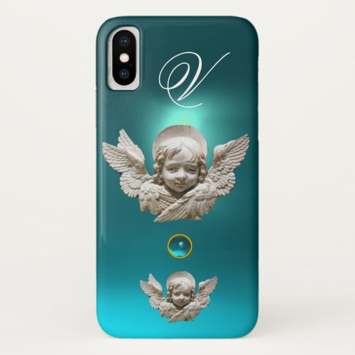 FLORENTINE RENAISSANCE ANGEL Aqua Blue Monogram iPhone XS Case