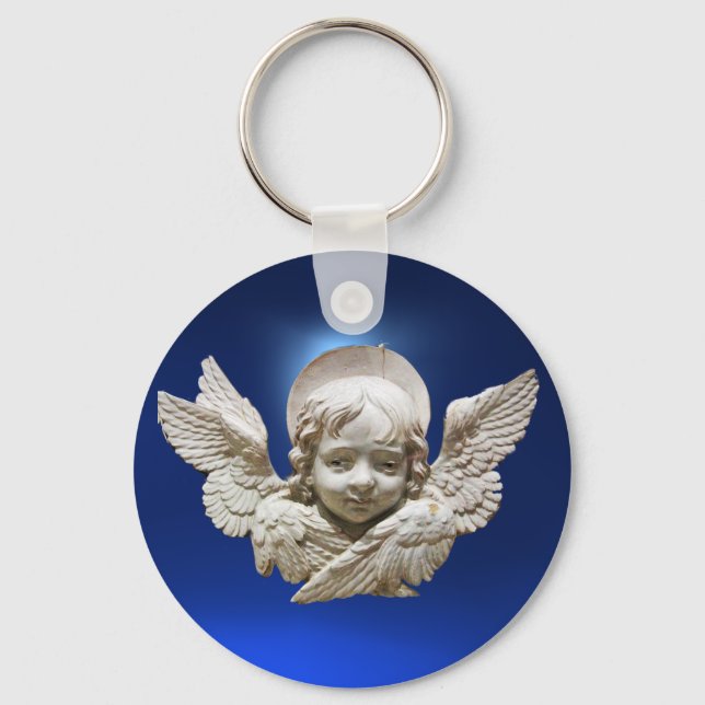 FLORENTINE RENAISSANCE ANGEL ,Blue Sapphire Gem Keychain (Front)