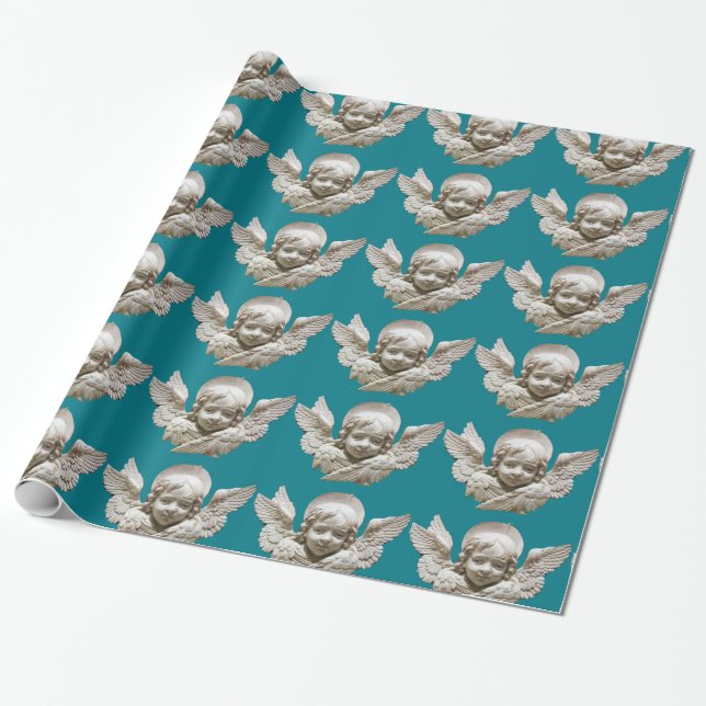 FLORENTINE RENAISSANCE ANGEL Blue Wrapping Paper (Unrolled)