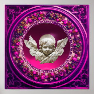 FLORENTINE RENAISSANCE ANGEL PINK FLORAL CROWN POSTER