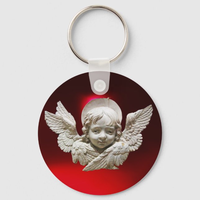 FLORENTINE RENAISSANCE ANGEL,Red Ruby Gem Keychain (Front)