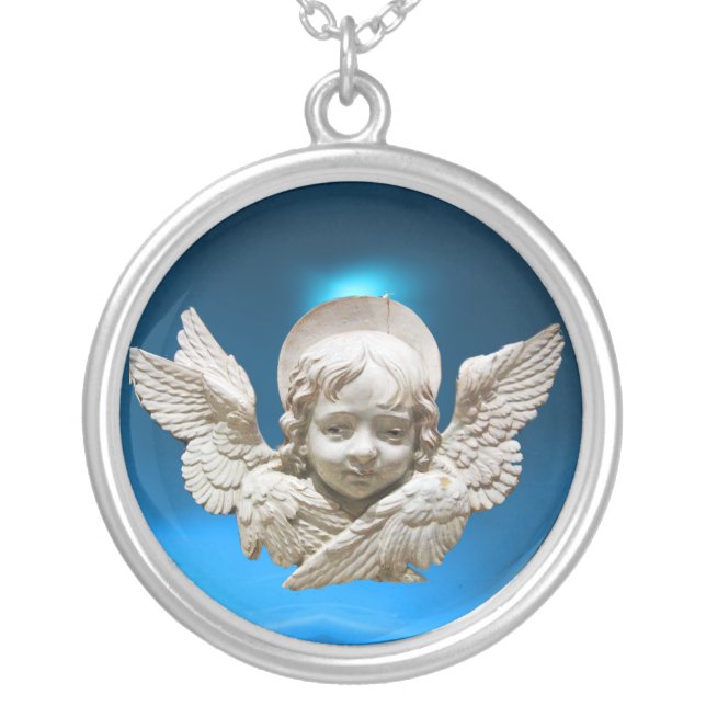FLORENTINE RENAISSANCE  ANGEL SILVER PLATED NECKLACE (Front)
